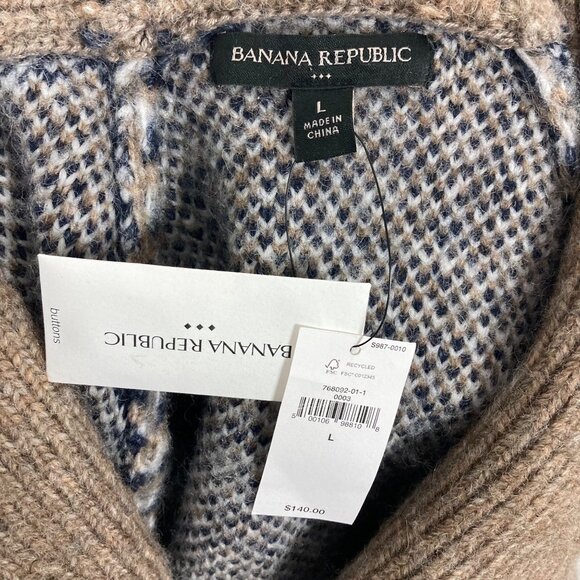 Banana Republic Mens Fair Isle Shawl Cardigan Large Brown Wool Blend Classic NWT - Picture 5 of 7